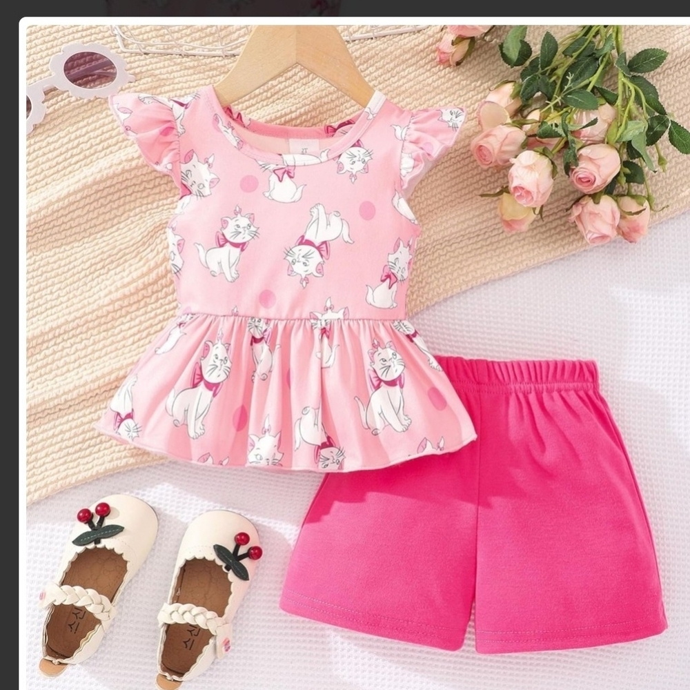 Pink Cat Print Kids Coordinared Set Size 7